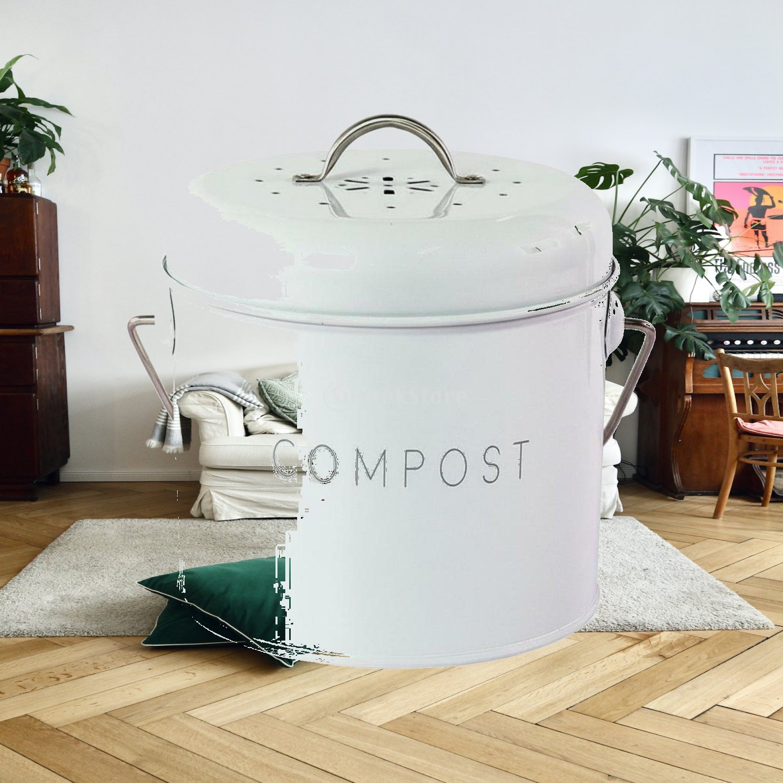 Compost Bin - 주방용 데스크탑 쓰레기통, 뚜껑이 있는 소형