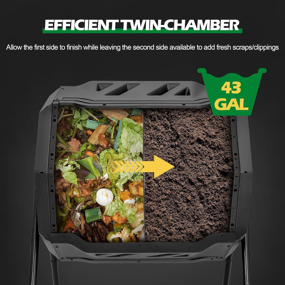 43갤런 퇴비 텀블러 빈 이중 챔버 BPA 프리 회전식 - Compost Bin 리뷰 및 가격